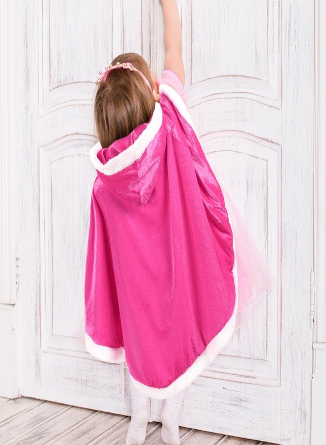 Unittype Fur Princess Hooded Cape Cloak Princess Costume Dress up for Girl Kid Toddler Winter Holiday Party Cosplay(3-4 Years,Rose Red) - Image 3